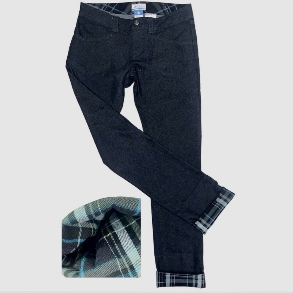 Columbia Luxi Lady Sz 10 Outdoor Hiking Hiker Black Denim Jeans Flannel Cuffs